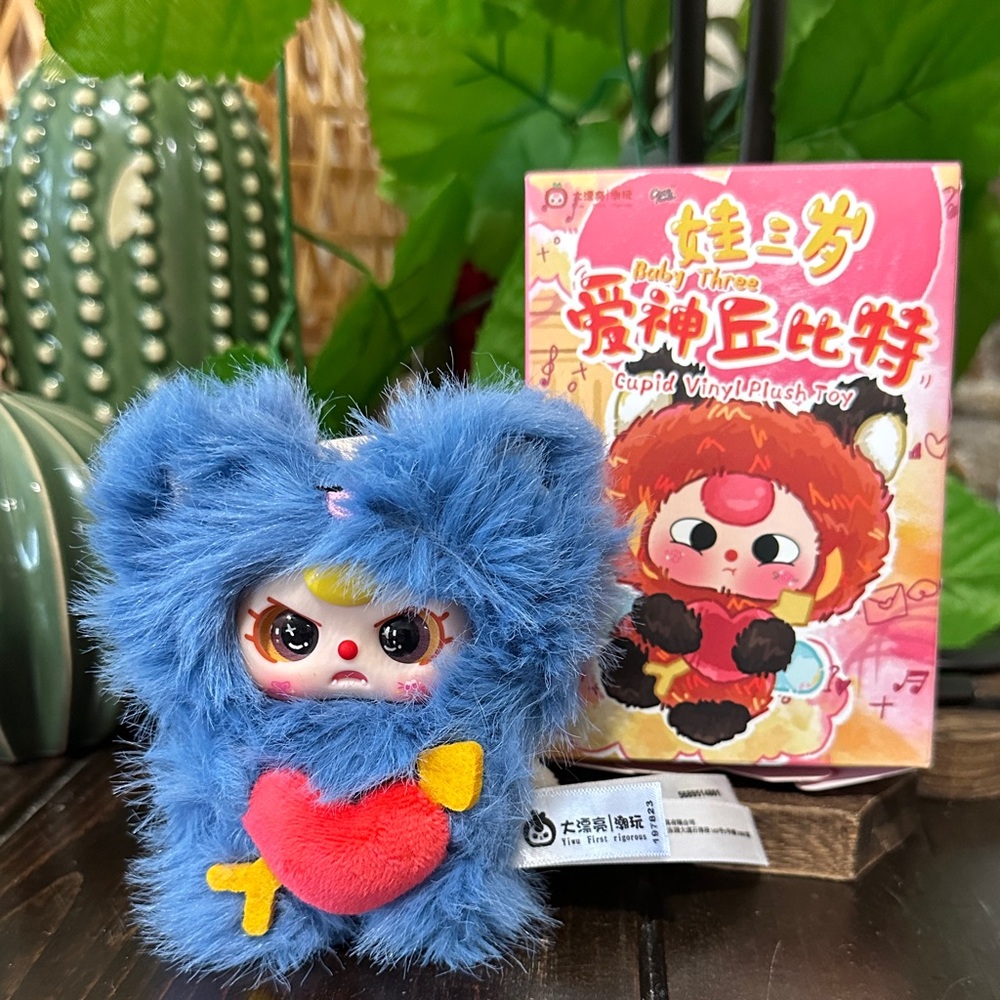 BABY THREE Blue Furry Teddy Bear Keychain Cupid 💘